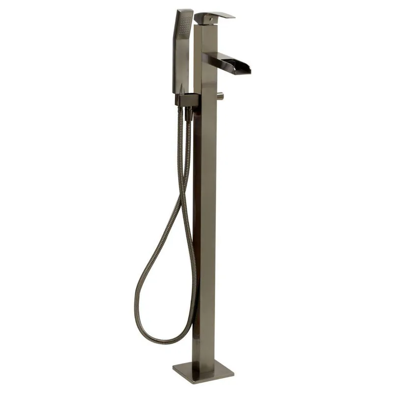 Save Now ALFI Brand AB2843-BN Brushed Nickel Single Hole Floor Mounted Waterfall Tub Filler With Hand Held Shower Head