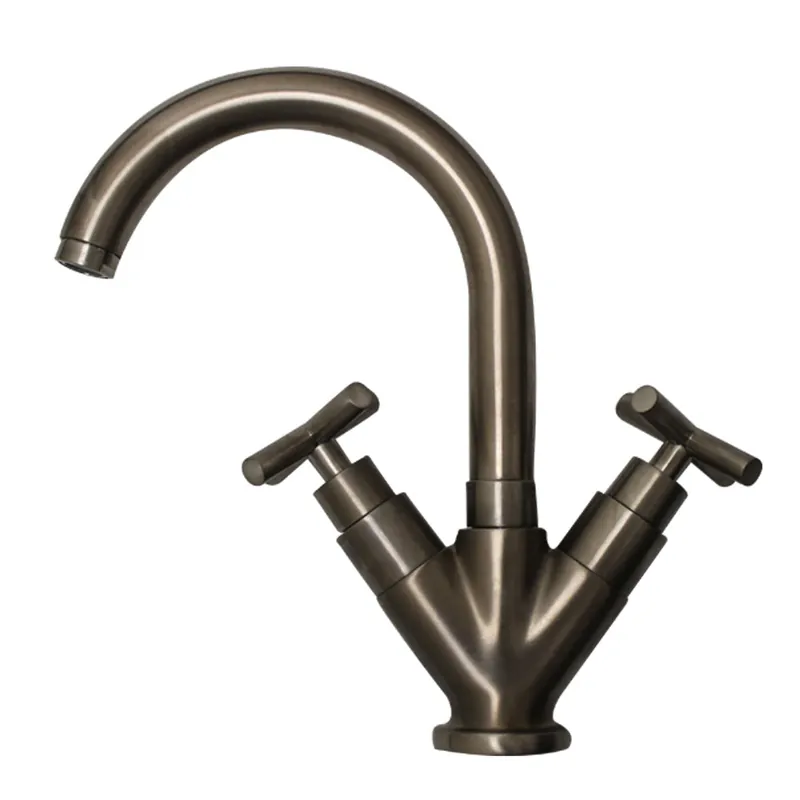 Whitehaus Luxe WHLX79250-BN Brushed Nickel Single Hole/Dual Handle Lavatory Faucet With Tubular Swivel Spout Cross Handles and Pop-up Waste Express Delivery