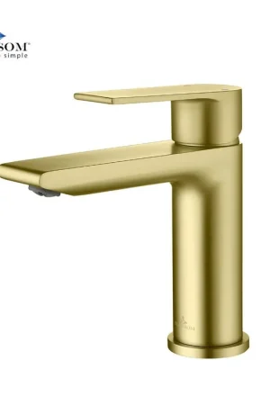 Place Order Blossom F01 102 5" x 6" Brushed Gold Lever Handle Bathroom Sink Single Hole Faucet