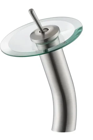 Vinnova Torino 12" Single Hole Satin Nickel high Arc Waterfall Glass Vessel Bathroom Sink Faucet Original
