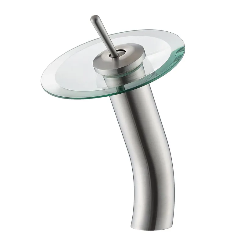 Vinnova Torino 12" Single Hole Satin Nickel high Arc Waterfall Glass Vessel Bathroom Sink Faucet Original
