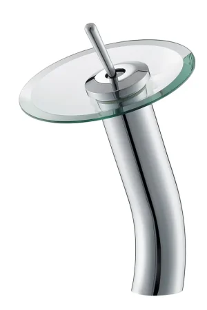 Seasonal Sale Vinnova Torino 12" Single Hole Polished Chrome High Arc Waterfall Glass Vessel Bathroom Sink Faucet