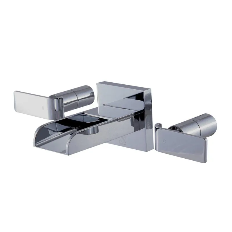 ALFI Brand AB1796-PC Polished Chrome Wall-Mounted Widespread Waterfall Spout Brass Bathroom Sink Faucet With Two Lever Handles Express Delivery