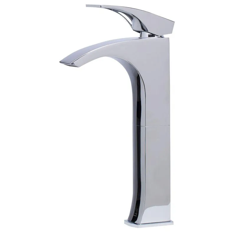 ALFI Brand AB1587-PC Polished Chrome Vessel Curved Spout Brass Bathroom Sink Faucet With Single Lever Bargain