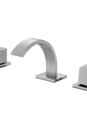 ALFI Brand AB1326-BN Brushed Nickel Widespread Curved Spout Brass Bathroom Sink Faucet With Double Square Knob Buy Today