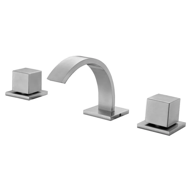 ALFI Brand AB1326-BN Brushed Nickel Widespread Curved Spout Brass Bathroom Sink Faucet With Double Square Knob Buy Today