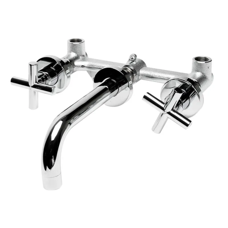 Genuine ALFI Brand AB1035-PC Polished Chrome Wall-Mounted Widespread Round Brass Bathroom Sink Faucet With Two Cross Handles