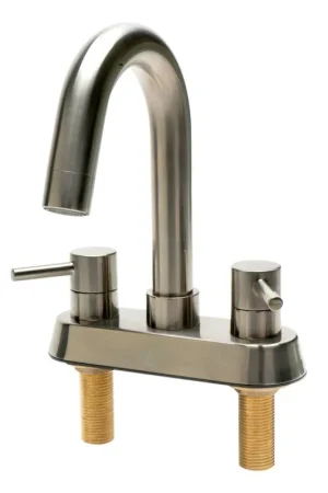 ALFI Brand AB1400-BN Brushed Nickel Centerset Gooseneck Spout Brass Bathroom Sink Faucet With Two Lever Handles Free Returns