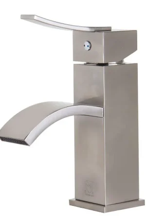 ALFI Brand AB1258-BN Brushed Nickel Single Hole Square Body Curved Spout Brass Bathroom Sink Faucet With Single Lever Best Price