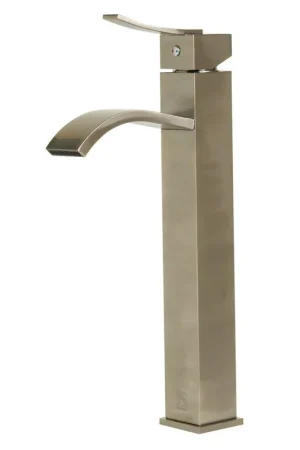 ALFI Brand AB1158-BN Brushed Nickel Vessel Square Body Curved Spout Brass Bathroom Sink Faucet With Single Lever Today Only
