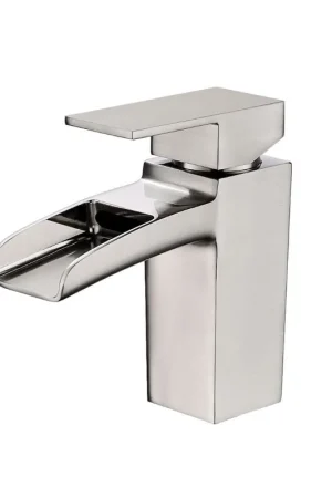Time-Limited Vanity Art 6" Brushed Nickel Single Hole Dazzling Mirror-Like Look Waterfall Spout Bathroom Vessel Sink Faucet