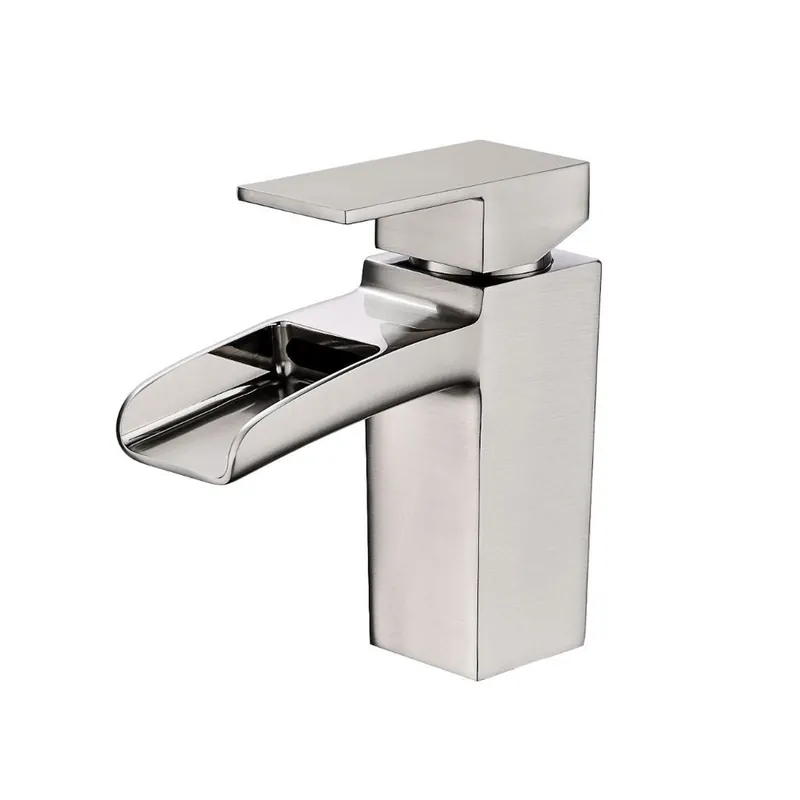 Time-Limited Vanity Art 6" Brushed Nickel Single Hole Dazzling Mirror-Like Look Waterfall Spout Bathroom Vessel Sink Faucet