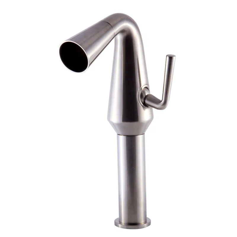 Original ALFI Brand AB1792-BN Brushed Nickel Vessel Cone Waterfall Spout Brass Bathroom Sink Faucet With Single Lever