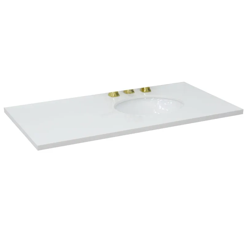Bellaterra Home 43" x 22" White Quartz Three Hole Vanity Top With Right Offset Undermount Oval Sink and Overflow Top Pick