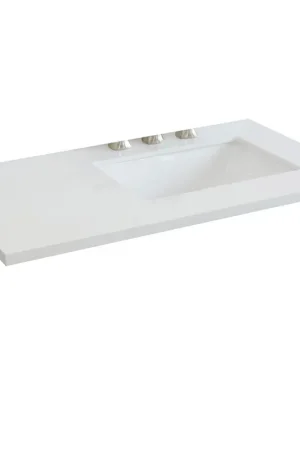 Bellaterra Home 37" x 22" White Quartz Three Hole Vanity Top With Right Offset Undermount Rectangular Sink and Overflow Best Seller