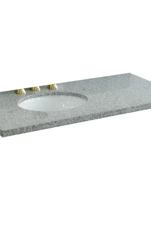 Bellaterra Home 43" x 22" Gray Granite Three Hole Vanity Top With Left Offset Undermount Oval Sink and Overflow Authentic