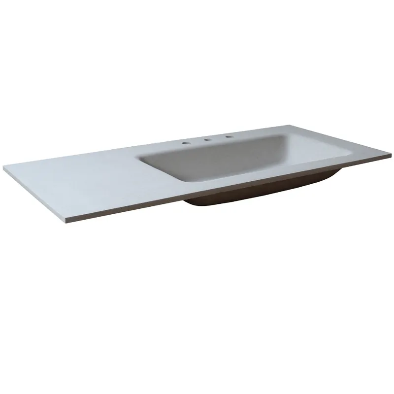 Express Delivery Bellaterra Home 49" x 22" Slate White Concrete Three Hole Vanity Top With Right Offset Integrated Rectangular Sink