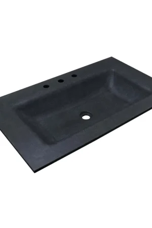 Direct From Factory Bellaterra Home 37" x 22" Black Concrete Three Hole Vanity Top With Integrated Rectangular Sink