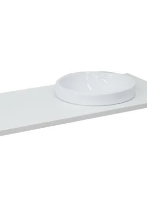 Bellaterra Home 43" x 22" White Quartz Vanity Top With Right Offset Semi-recessed Round Sink and Overflow Secure Checkout