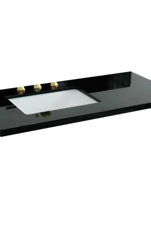 Bellaterra Home 43" x 22" Black Galaxy Granite Three Hole Vanity Top With Left Offset Undermount Rectangular Sink and Overflow No Minimum Order
