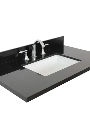Direct From Manufacturer Bellaterra Home 37" x 22" Black Galaxy Three Hole Vanity Top With Undermount Rectangular Sink and Overflow