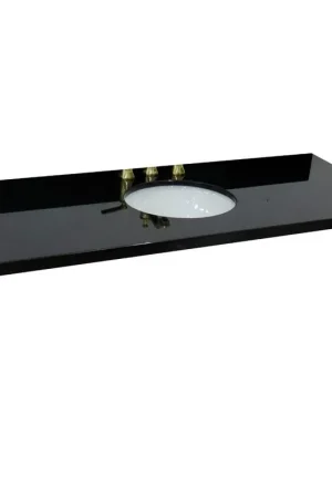 Fast Shipping Bellaterra Home 61" x 22" Black Galaxy Granite Three Hole Vanity Top With Undermount Oval Sink and Overflow