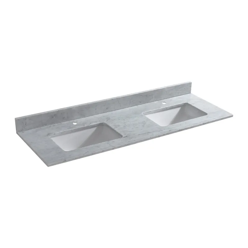 Worldwide Shipping Woodbridge 61" White Carrara Marble Vanity Top With Double Undermount Sink and Pre-drilled Single Faucet Hole