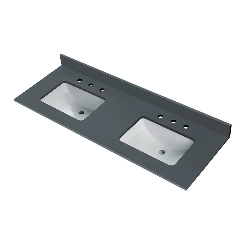 Woodbridge 61" Dark Gray Engineered Stone Vanity Top With Double Undermount Sink and Pre-drilled 3-Hole for 8" Widespread Faucet Fan Favorite