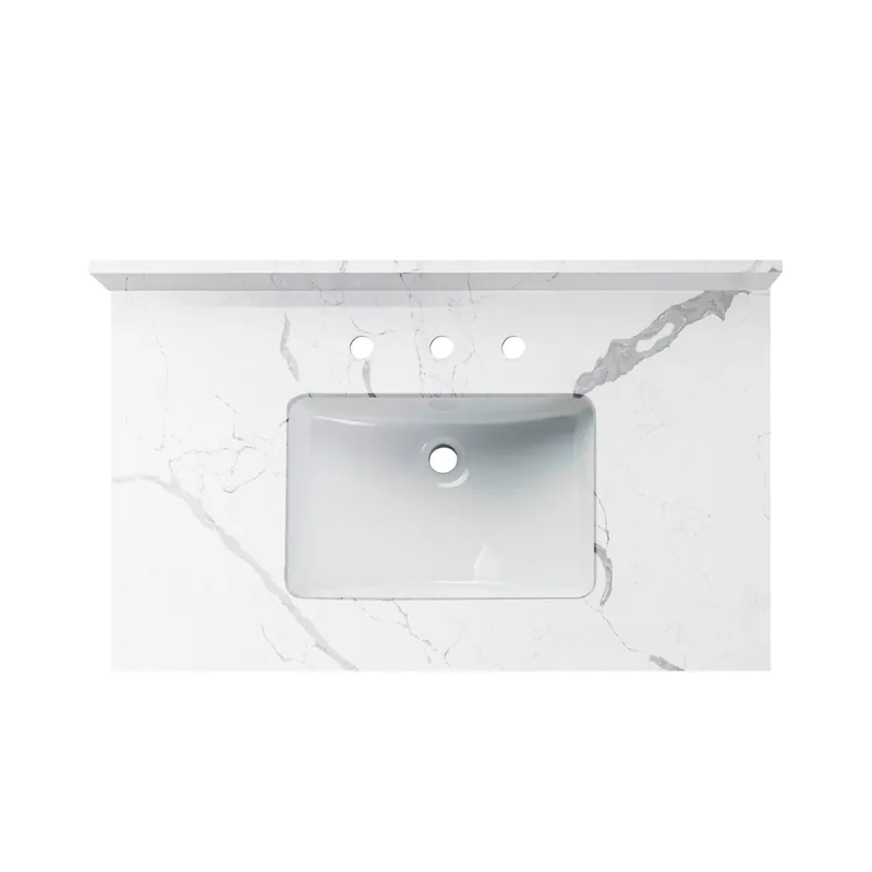 Woodbridge 37" White Fish Belly Engineered Stone Vanity Top With Single Undermount Sink and Pre-drilled 3-Hole for 8" Widespread Faucet Low Price