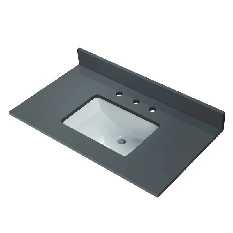 Free Returns Woodbridge 37" Dark Gray Engineered Stone Vanity Top With Single Undermount Sink and Pre-drilled 3-Hole for 8" Widespread Faucet