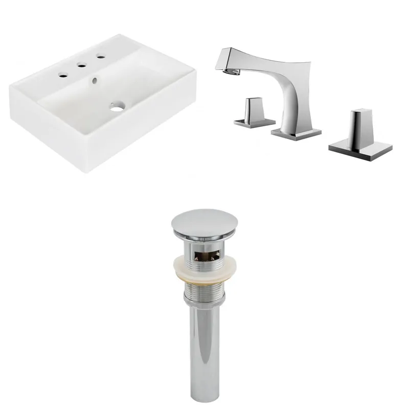American Imaginations AI-26215 20" White Rectangular Ceramic Wall Mount Bathroom Vessel Sink Set Exclusive