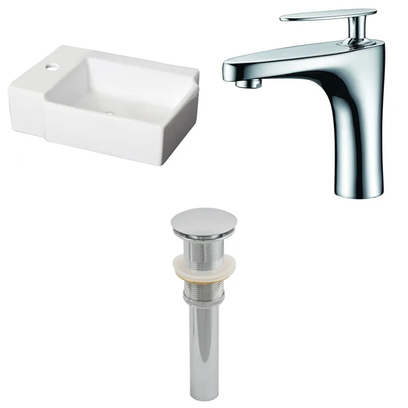 Professional Grade American Imaginations AI-26193 16" White Rectangular Ceramic Wall Mount Bathroom Vessel Sink Set