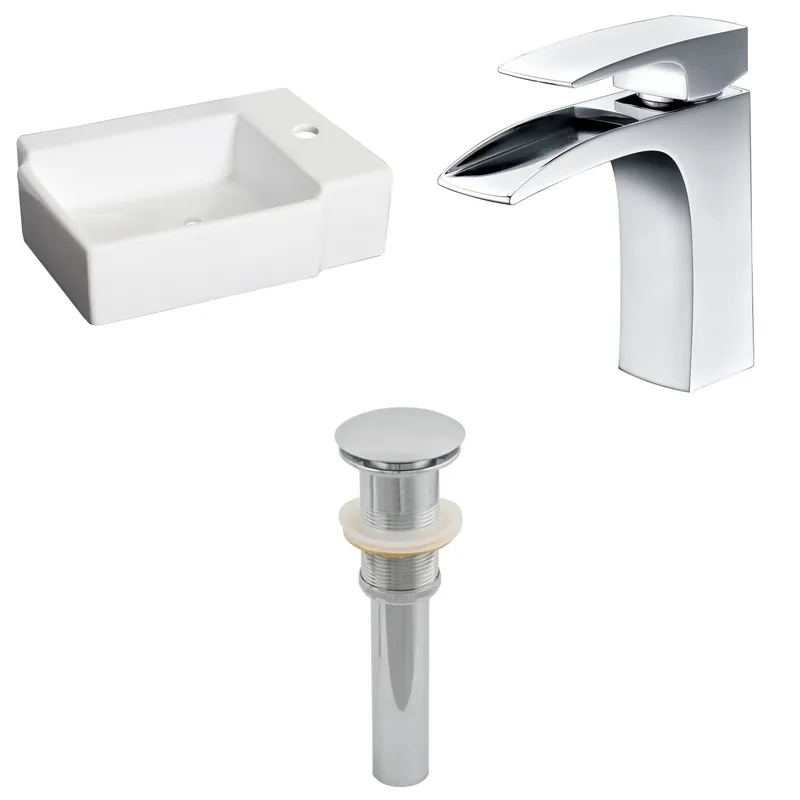 Next Day Delivery American Imaginations AI-26177 16" White Rectangular Ceramic Above Counter Bathroom Vessel Sink Set