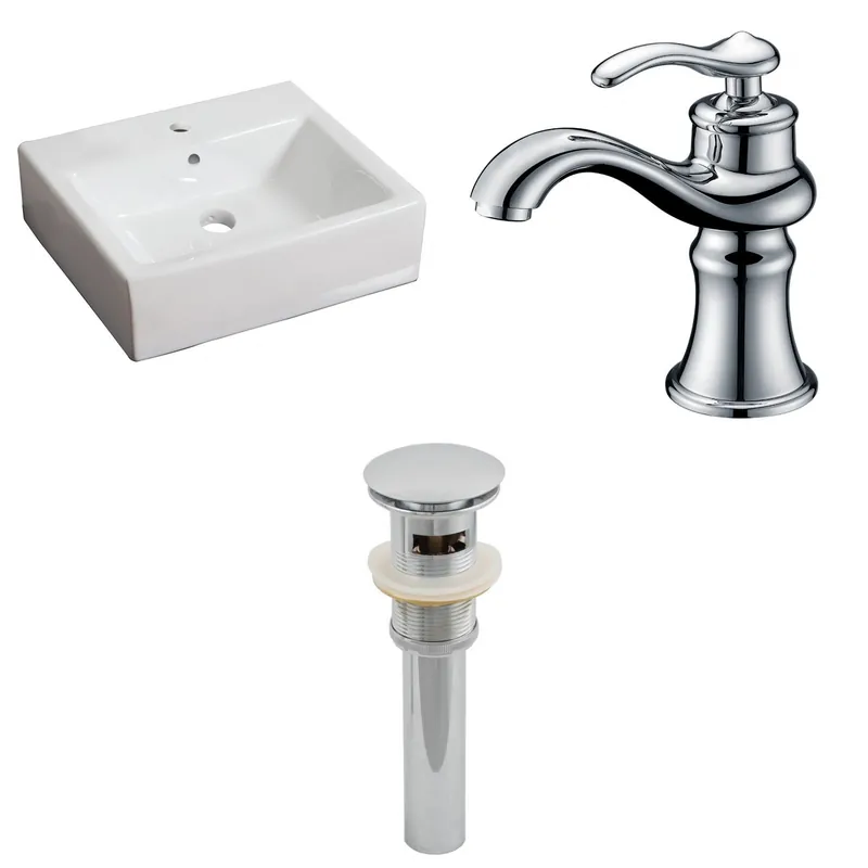 American Imaginations AI-26120 21" White Rectangular Ceramic Wall Mount Bathroom Vessel Sink Set Markdown