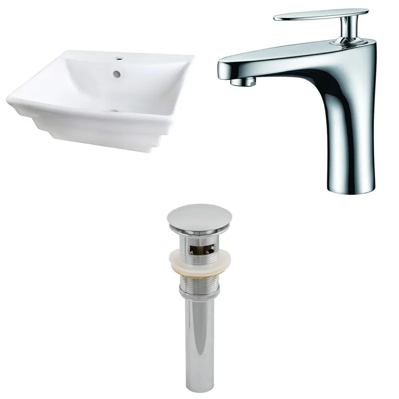 Best Choice American Imaginations AI-26115 20" White Rectangular Ceramic Wall Mount Bathroom Vessel Sink Set