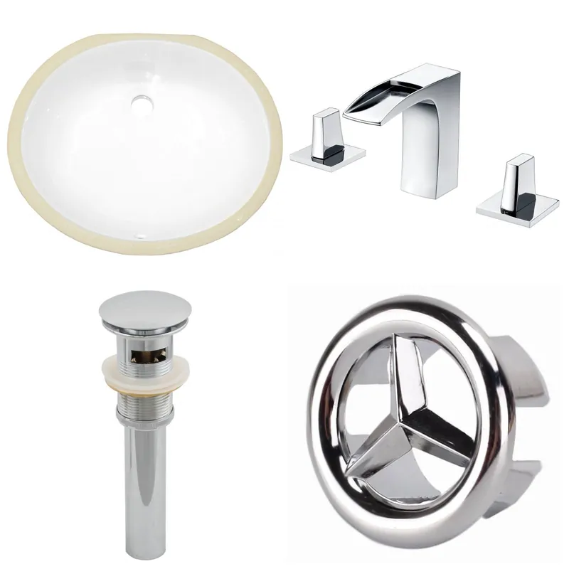 Clearance American Imaginations AI-26042 20" White Oval Ceramic Undermount Bathroom Sink Set