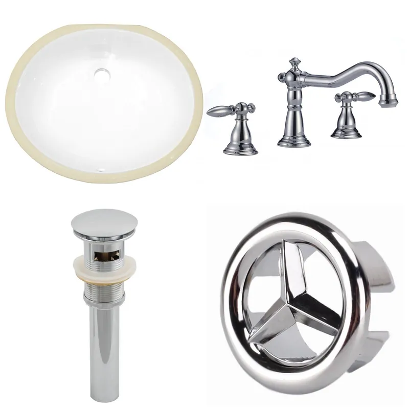 American Imaginations AI-25996 20" White Oval Ceramic Undermount Bathroom Sink Set Handmade