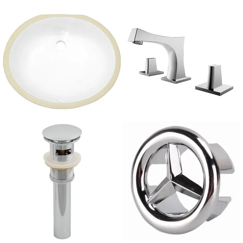Crafted American Imaginations AI-25987 20" White Oval Ceramic Undermount Bathroom Sink Set