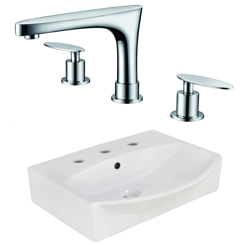 Price Drop American Imaginations AI-22642 20" White Rectangular Ceramic Wall Mount Bathroom Vessel Sink Set