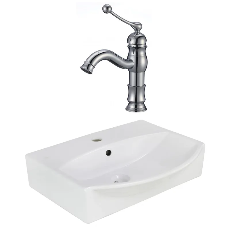 Final Sale American Imaginations AI-22637 20" White Rectangular Ceramic Above Counter Bathroom Vessel Sink Set