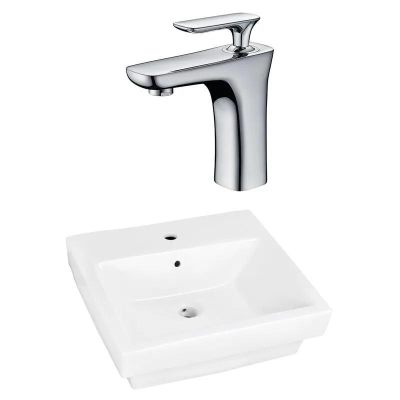 American Imaginations AI-22427 21" White Rectangular Ceramic Semi-Recessed Bathroom Vessel Sink Set Limited Edition