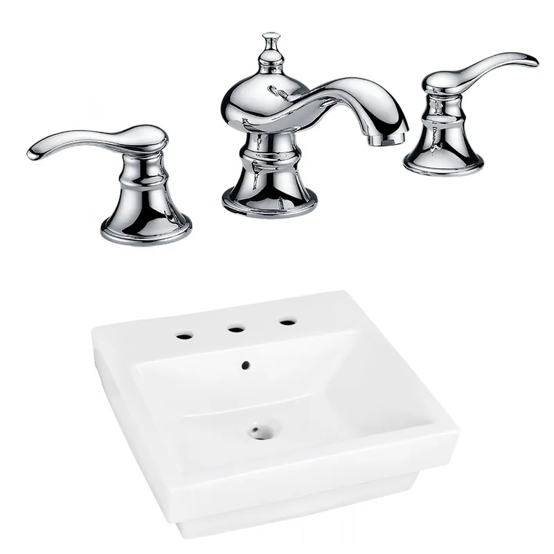 American Imaginations AI-22417 21" White Rectangular Ceramic Above Counter Bathroom Vessel Sink Set Professional Grade