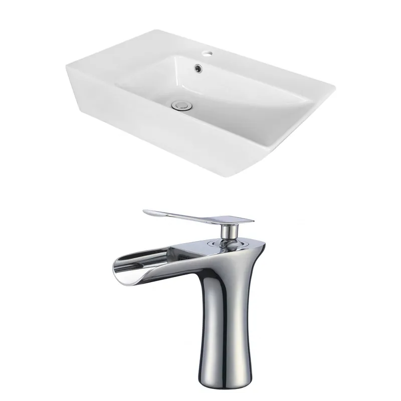 American Imaginations AI-18066 26" White Rectangular Ceramic Above Counter Bathroom Vessel Sink Set Trending