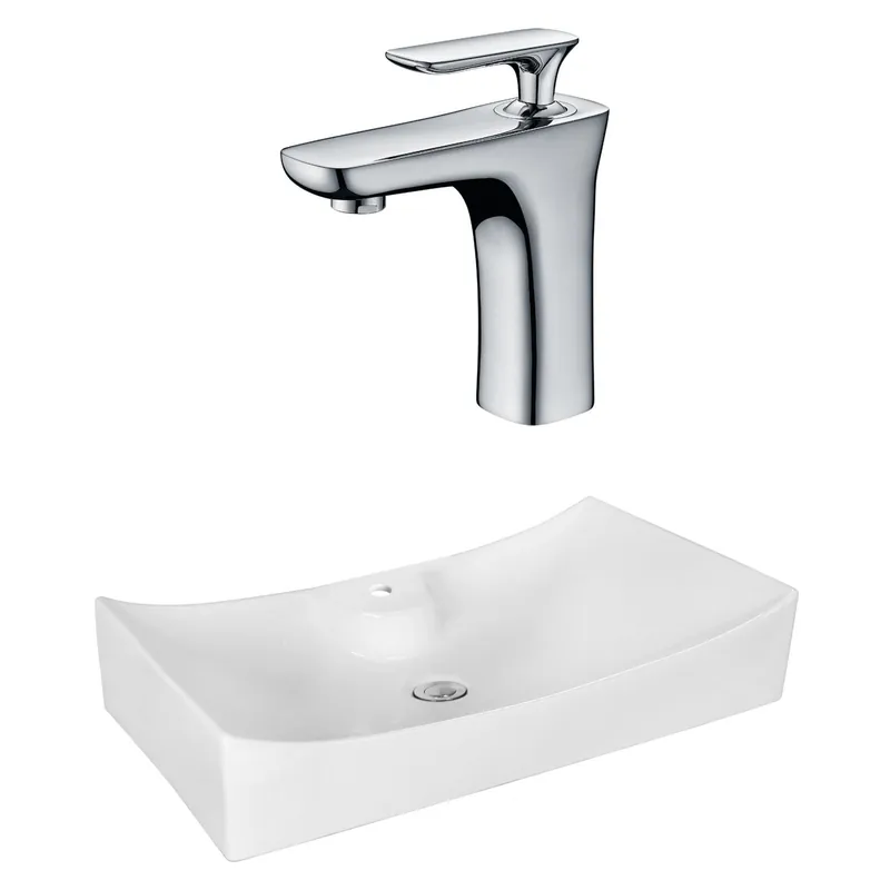 American Imaginations AI-18044 26" White Rectangular Ceramic Above Counter Bathroom Vessel Sink Set Trusted Brand