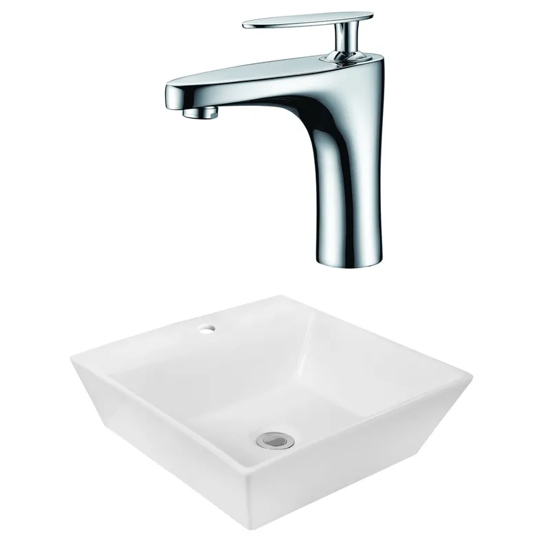 Low Price American Imaginations AI-18025 17" White Square Ceramic Above Counter Bathroom Vessel Sink Set