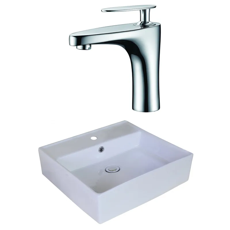 Best Price American Imaginations AI-18016 18" White Square Ceramic Above Counter Bathroom Vessel Sink Set