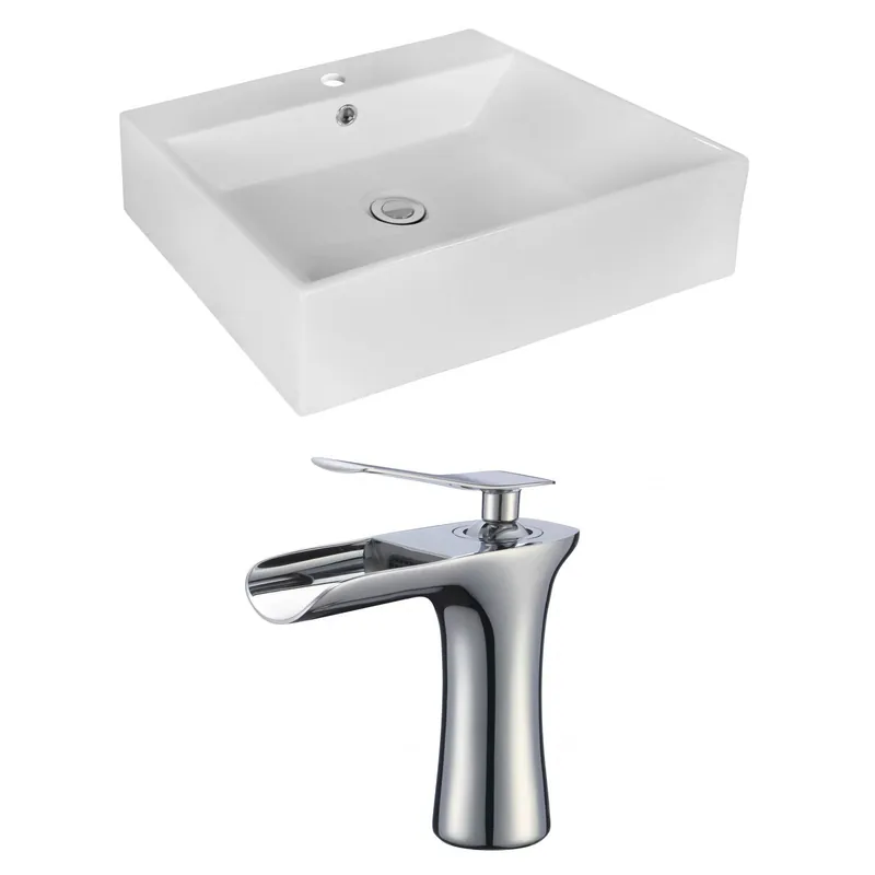 Professional Grade American Imaginations AI-17985 21" White Rectangular Ceramic Above Counter Bathroom Vessel Sink Set