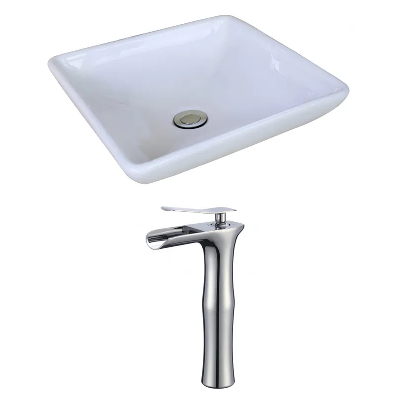 Limited Offer American Imaginations AI-17957 16" White Square Ceramic Above Counter Bathroom Vessel Sink Set