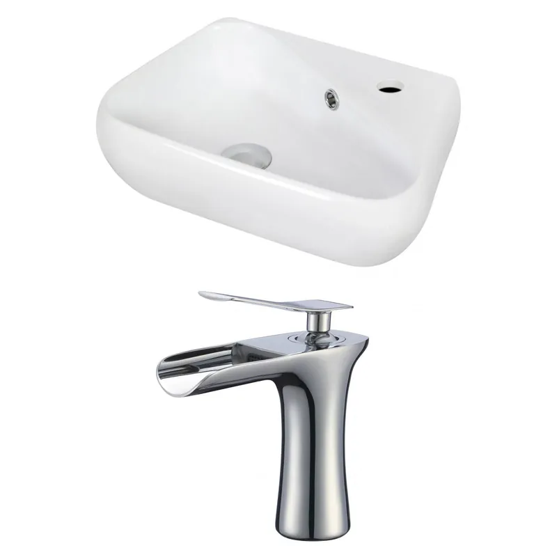 Popular American Imaginations AI-17923 18" White Unique Ceramic Wall Mount Bathroom Vessel Sink Set