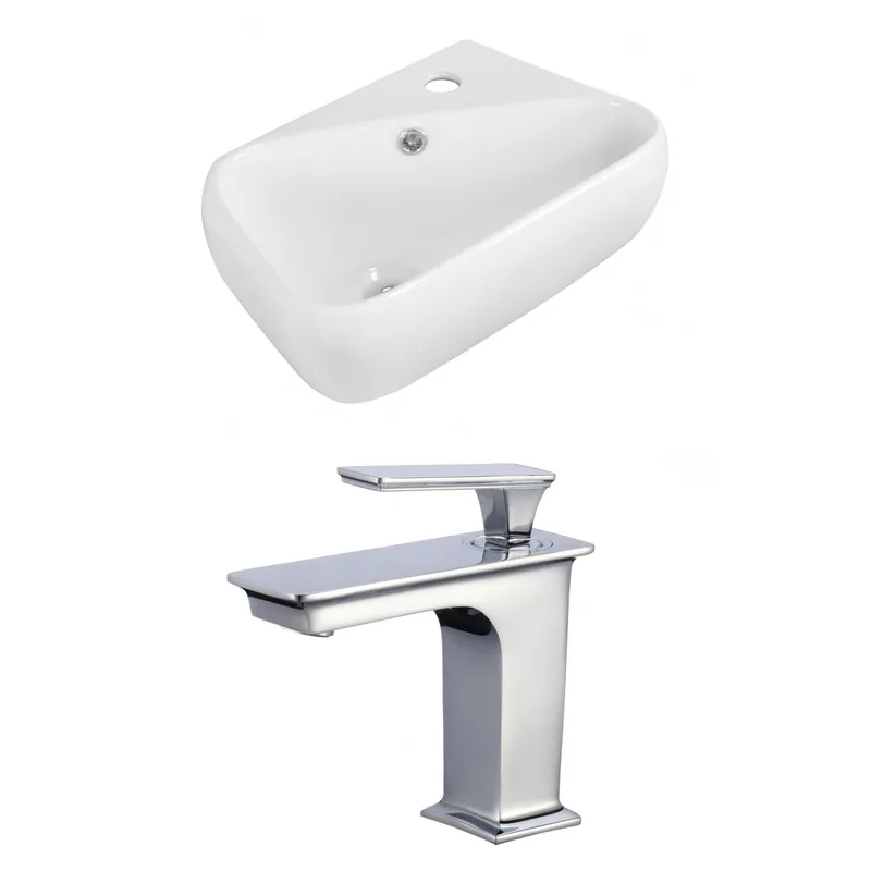 Last Chance American Imaginations AI-17916 18" White Rectangular Ceramic Wall Mount Bathroom Vessel Sink Set
